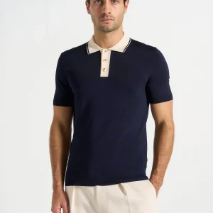 Roux - Contrast Detail Luxe Knit Polo Shirt - Navy
