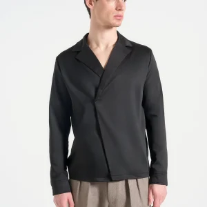 Alban - Satin Double Breasted Shirt - Black