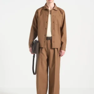 Valentin - Hatched Tailored Overshirt - Fawn