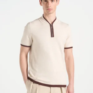 Clement - Crew Neck Zip Polo Shirt - Cream