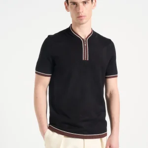 Clement - Crew Neck Zip Polo Shirt - Black