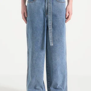 Adam - Wide Leg Belted Jeans - Blue Wash