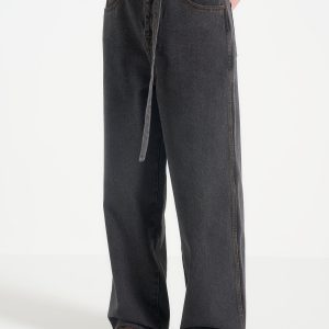 Adam -  Wide Leg Belted Jeans - Black Wash