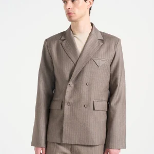 Didier - Double Breasted Pinstripe Suit Jacket - Taupe