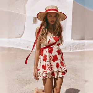 Ensemble Femme – Tissu Imitant le Lin – Coupe Décontractée – Motif Floral – Dentelle