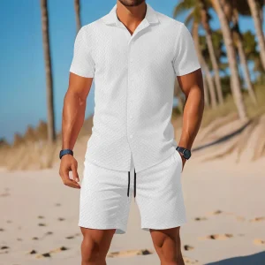 Ensemble Homme Chemise et Shorts – Coupe Slim – Tissu Léger et Respirant – Texture Imprimée