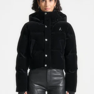 Maeva - Velvet Cropped Puffer Jacket - Black