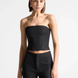 Rhinestone Tailored Bandeau Corset Top - Black