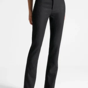 Rhinestone Tailored Straight Leg Trousers - Black