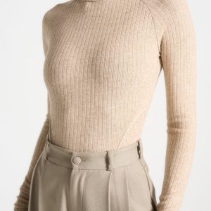 Contour Piping Rib Bodysuit - Beige