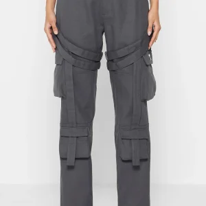 Strap Detail Cargo Pants - Grey