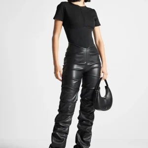 Tacked Leather T-Shirt Jumpsuit - Black