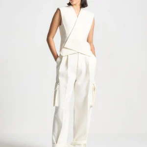 Danielle - Tailored Pleated Cargo Trousers - Off White