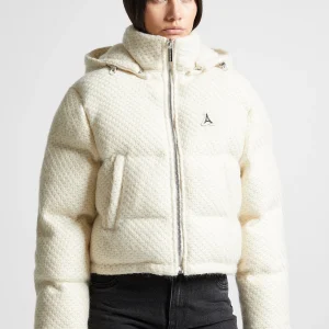Textured Knit Puffer Jacket - Cream
