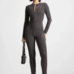 Vegan Suede Jumpsuit - Dark Grey