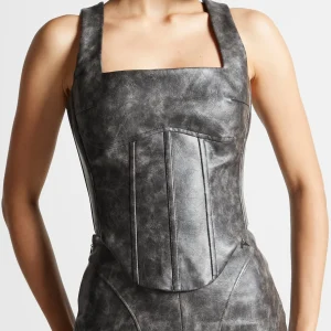 Vintage Leather Corset Top - Grey
