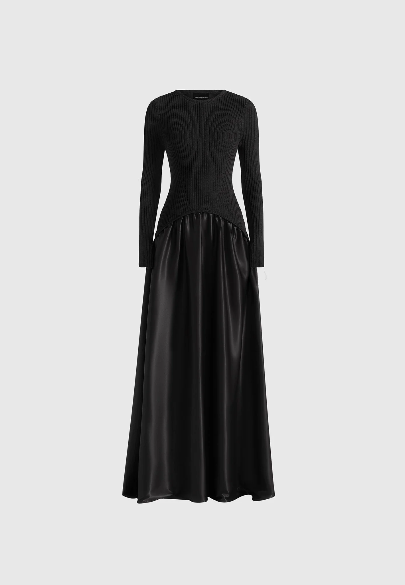 Adeline - Knit & Satin Curved Hem Maxi Dress - Black – Image 7