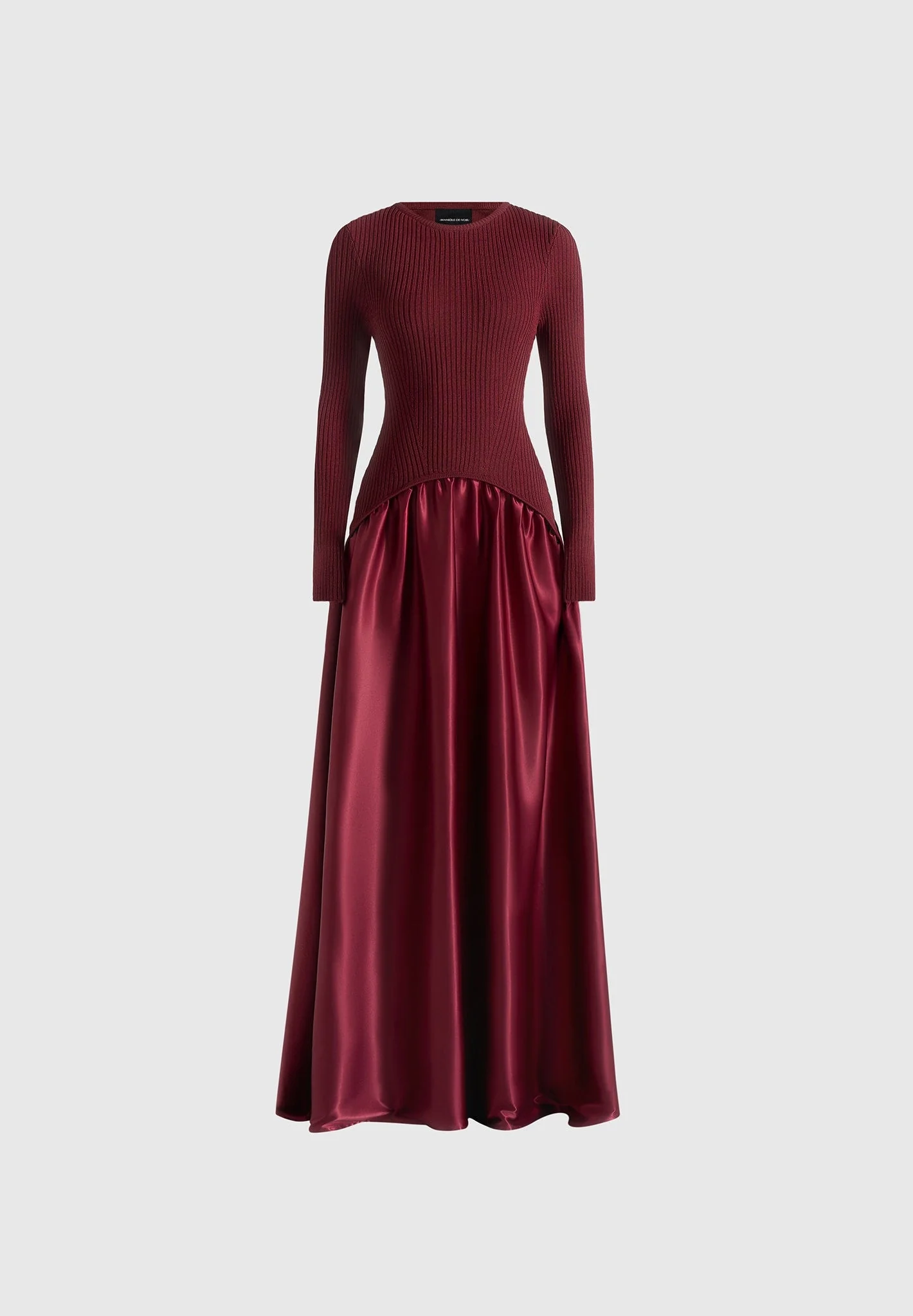 Adeline - Knit & Satin Curved Hem Maxi Dress - Wine Red – Image 7