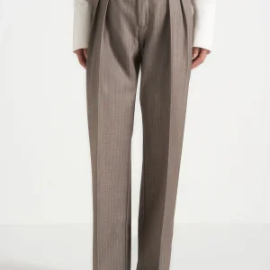 Julie - Pinstripe Tailored Trousers - Beige