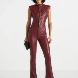 Annette - Leather Jumpsuit - Wine Red