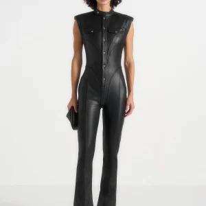Annette - Leather Jumpsuit - Black