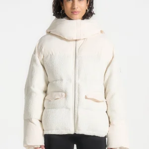 Tweed Puffer Coat - Off White