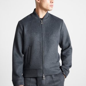 Wool Blend Marl Bomber Jacket - Charcoal Grey