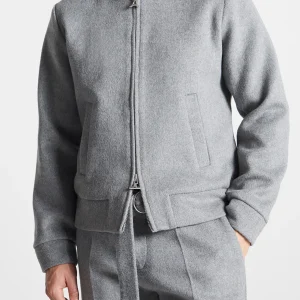 Wool Blend Marl Bomber Jacket - Light Grey