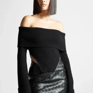 Zip Detail Knit Bandeau Top - Black