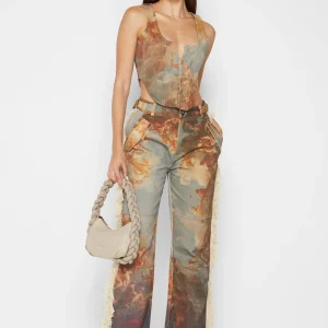 Mid Rise Art Cargo Pants with Tassels - Multi