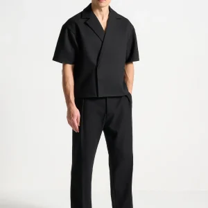 Abel - Boxy Twill Double Breasted Shirt - Black