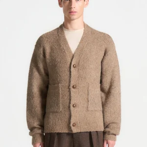 Brushed Wool Knit Cardigan - Beige