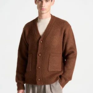 Brushed Wool Knit Cardigan - Rust