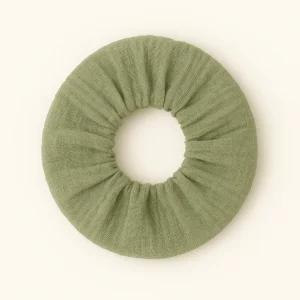 Chouchou cheveux accessoire femme en gaze de coton vert