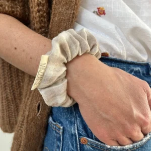 Chouchou cheveux accessoire femme en gaze de coton vichy beige