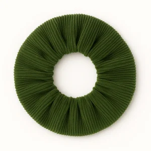 Chouchou cheveux accessoire vêtement femme en velours côtelé vert