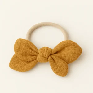 Chouchou cheveux fille nœud accessoire vêtement en gaze de coton camel