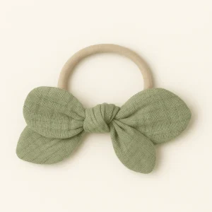 Chouchou cheveux fille nœud accessoire vêtement en gaze de coton vert