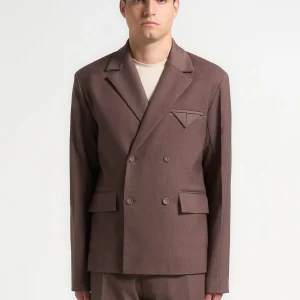 Didier - Double Breasted Twill Suit Jacket - Brown