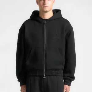 JS006 - Embossed Zip Hoodie - Black