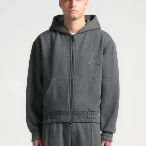 JS006 - Embossed Zip Hoodie - Dark Grey
