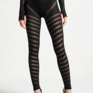High Waisted Knitted Spiral Contour Leggings - Black