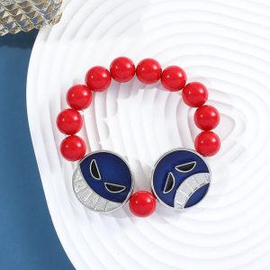 Bracelet Perles Rouge Double Tête Bleu de Portgas D. Ace