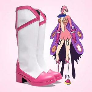 Bottes longues en cuir rose et blanc pour cosplay Vinsmoke Reiju
