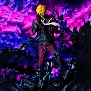 Figurine Sanji Raid Suit 25 cm – One Piece | Effets de Flammes Bleues & Costume Violet