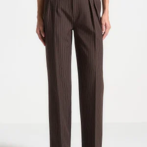 Julie - Pinstripe Twin Pleat Tailored Trousers - Brown