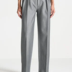 Julie - Pinstripe Twin Pleat Tailored Trousers - Grey
