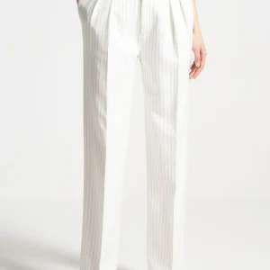 Julie - Pinstripe Twin Pleat Tailored Trousers - White