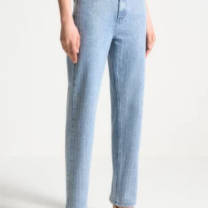 Rhinestone Mom Jeans - Mid Blue