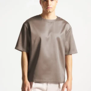 Satin Boxy Fit T-Shirt - Taupe